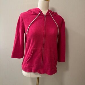 Y2K Aerie Pink Quarter Sleeve Full Zip Hooded Sweater Size Women's Medium